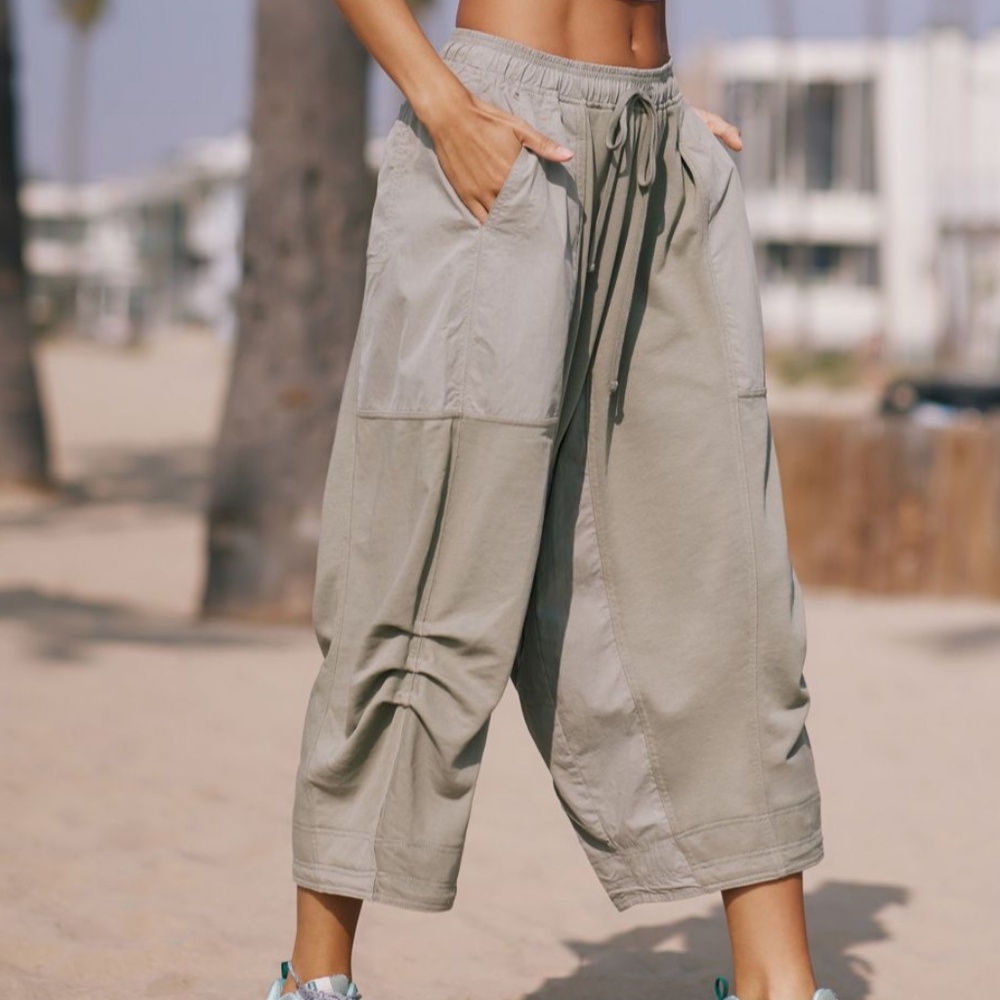 Anthropologie Daily Practice Stripe-Lined Parachute Pants Guacamole Size Small